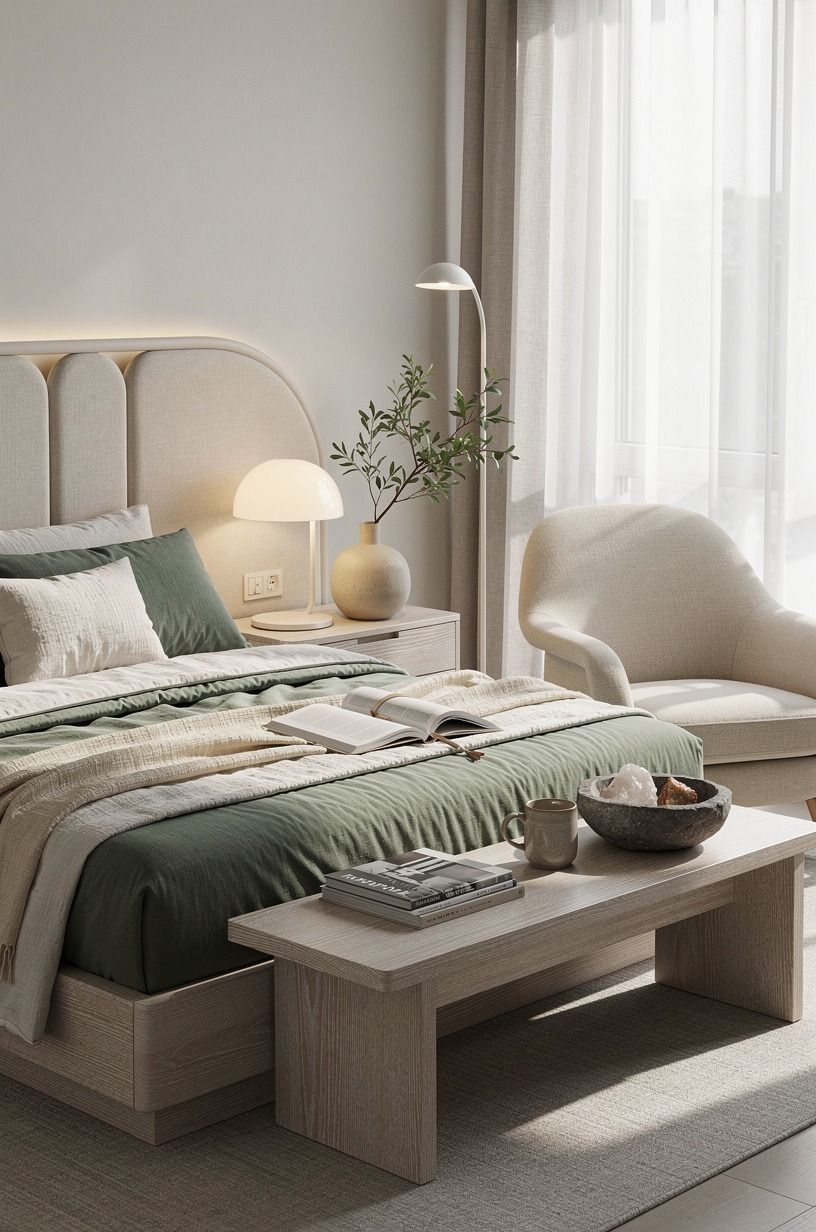The moment I stopped trying to decorate around a bad bed, sage green palette