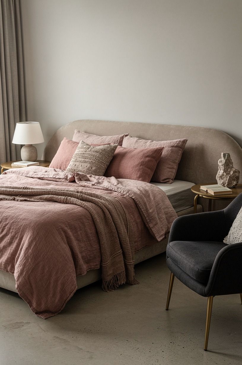The pillow change surprised me most, dusty rose palette