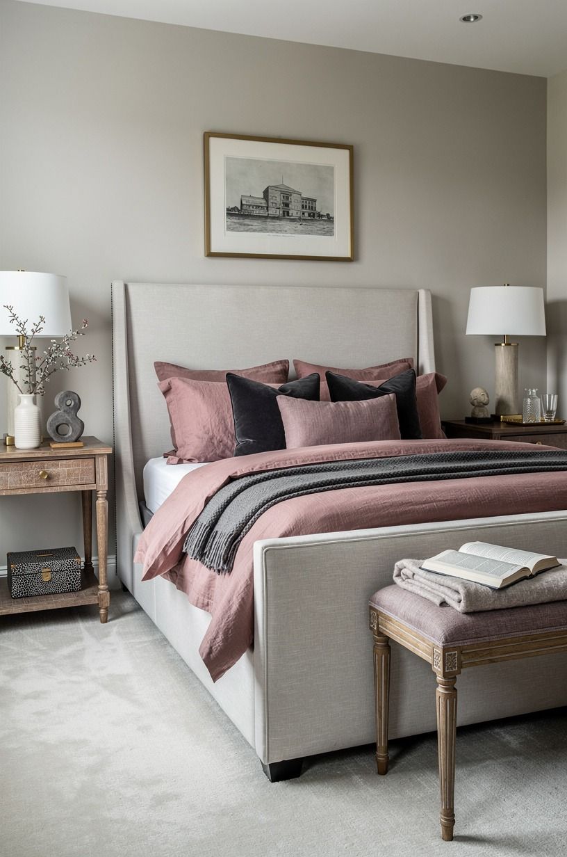 The room feels like mine again, dusty rose palette
