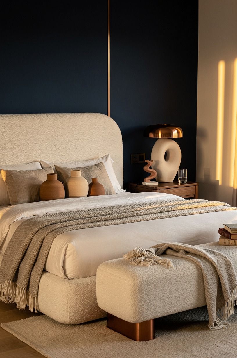 The room now feels like mine, midnight blue palette