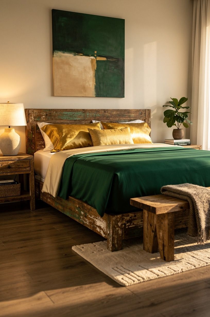 The sheets changed the whole bedtime feeling, emerald palette