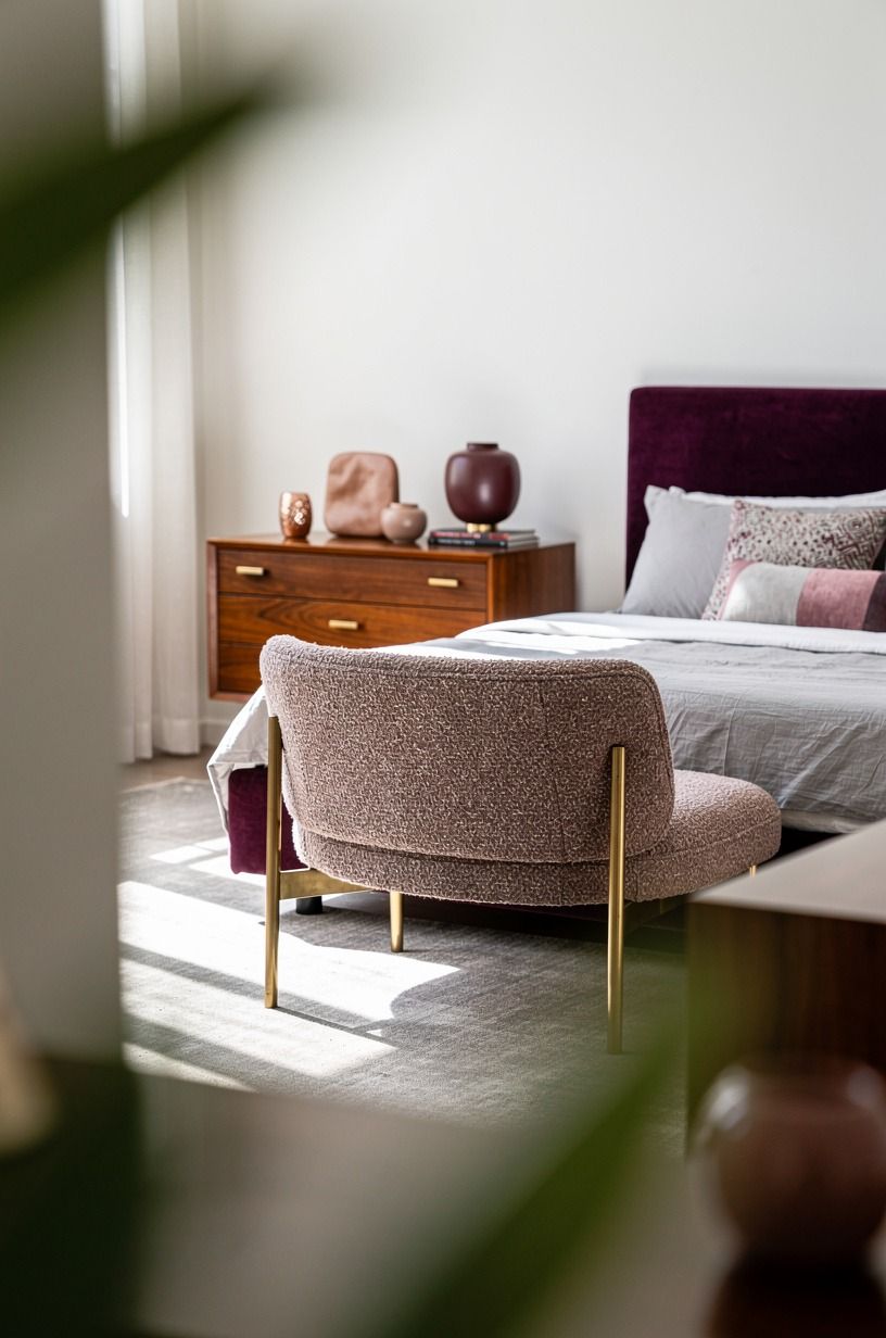 The thrifted details needed room to breathe, plum palette