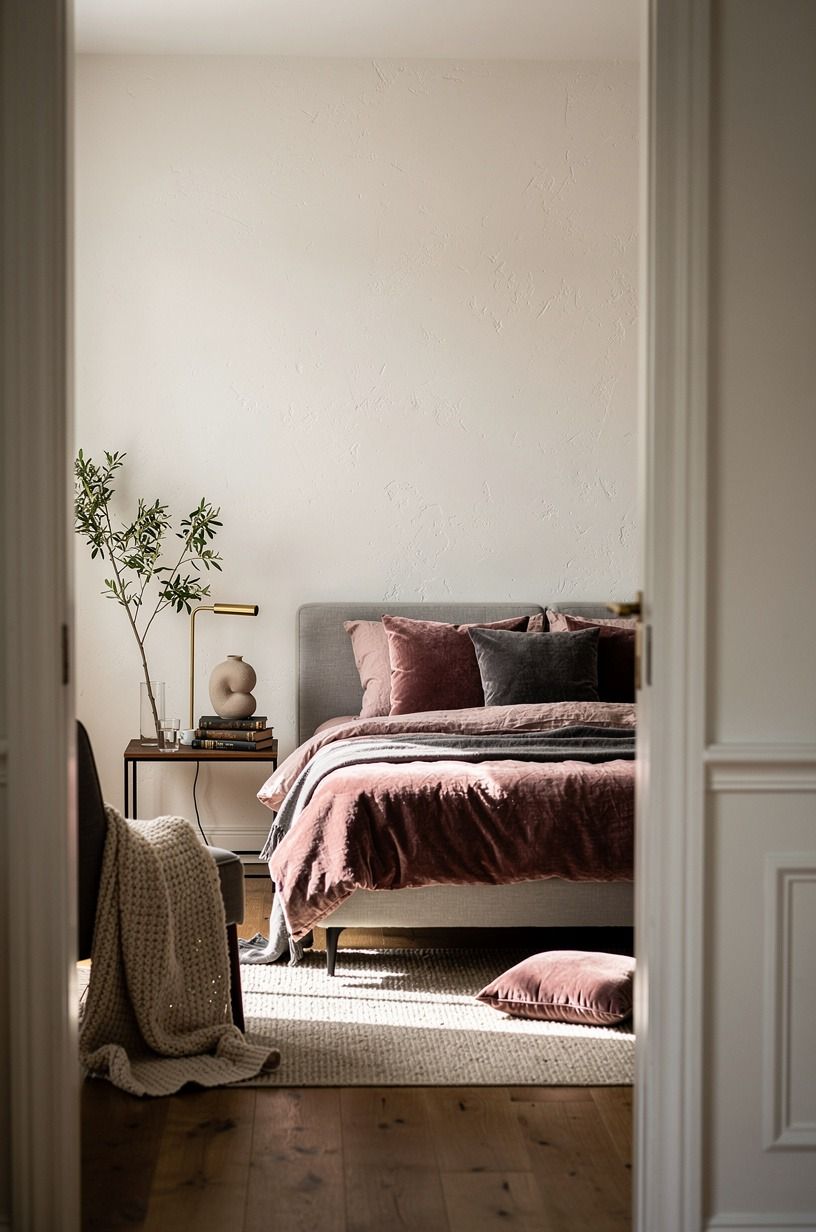 The velvet layer gave me cozy bedroom inspiration for winter, dusty rose palette
