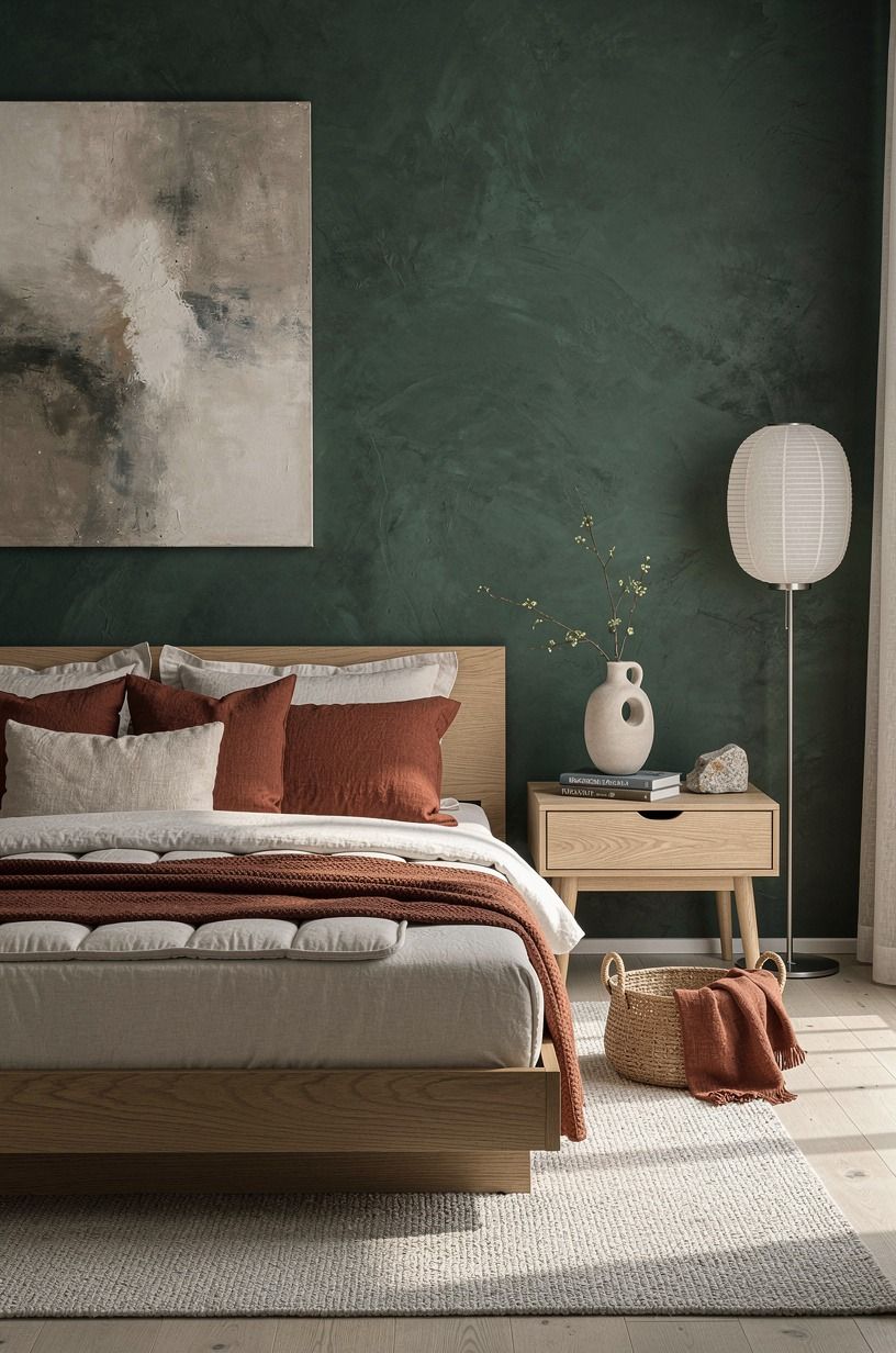 Then I added softness without buying a whole new bed, forest green palette