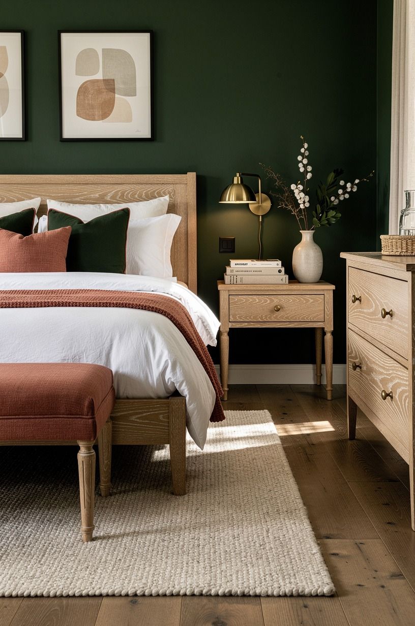 Why I finally changed my non toxic bedroom, forest green palette