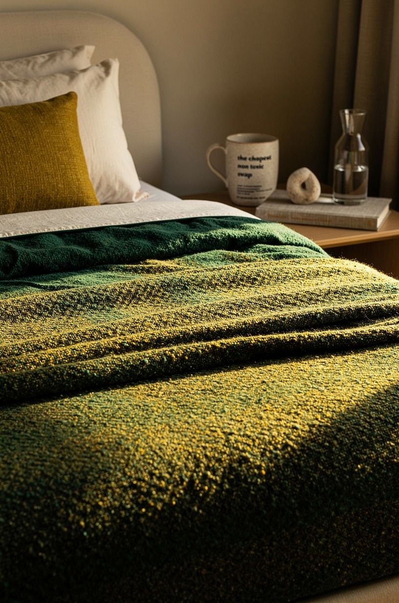 I started with the sheets because my skin touched them first, emerald palette