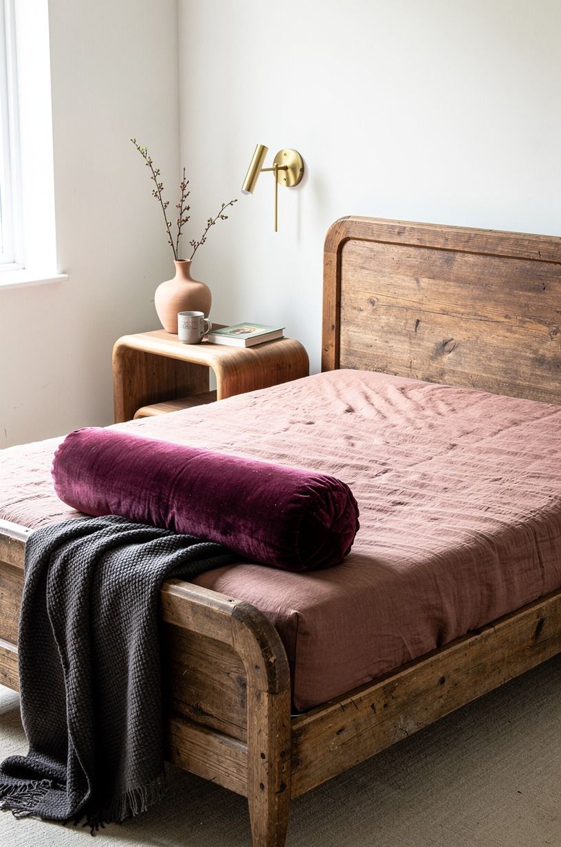 The mattress pad made the old bed easier to live with, dusty rose palette