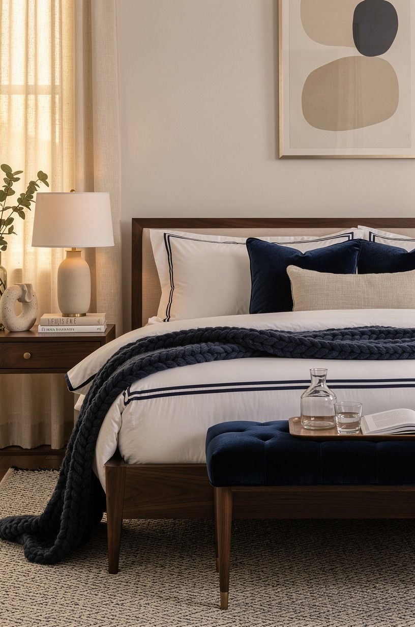 I Made the Room Look Softer Without Adding More Bedding, navy palette