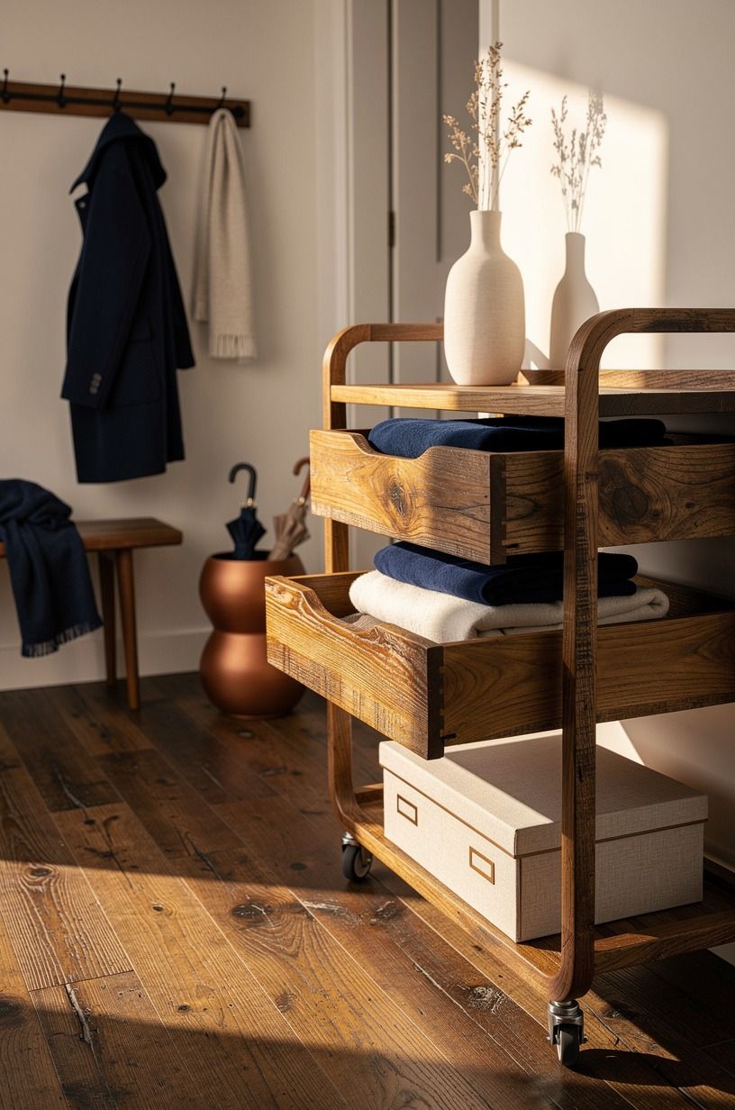 Bring in a rolling drawer cart for seasonal swaps