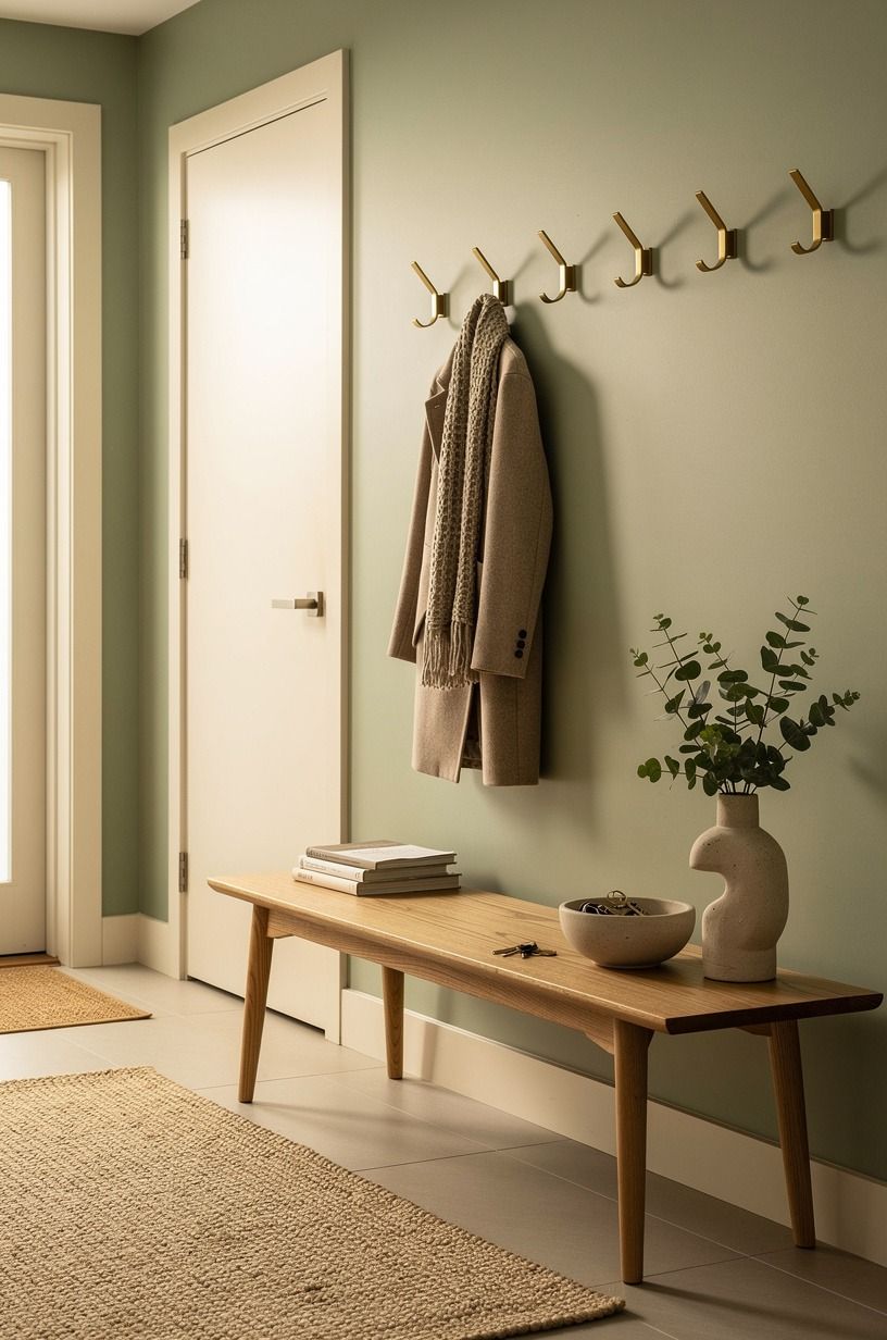 Choose brass hooks over a freestanding coat rack