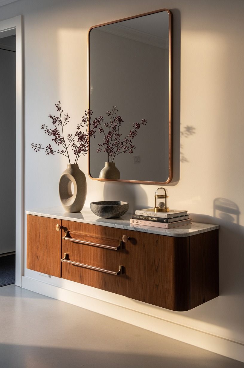 Hang a hallway table with mirror at the right height