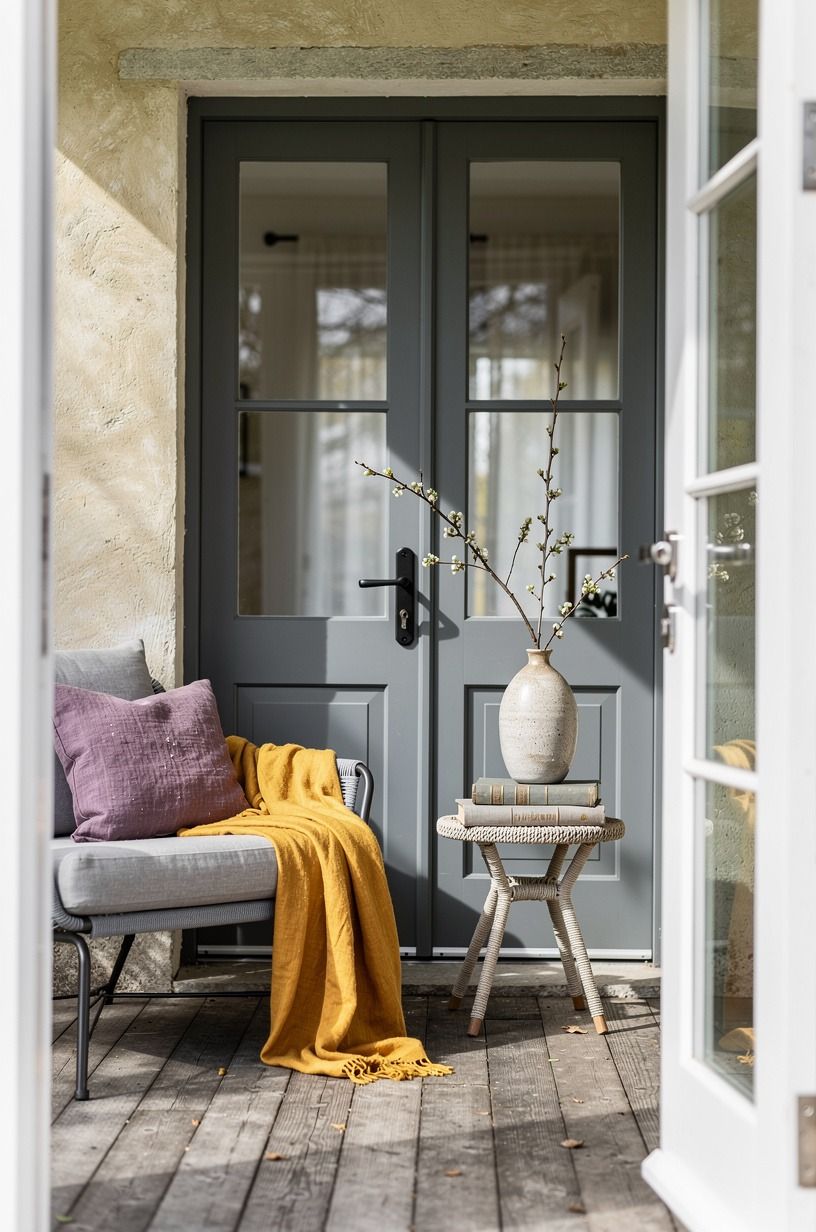 Anchor Coloured French Doors With Saffron Textiles