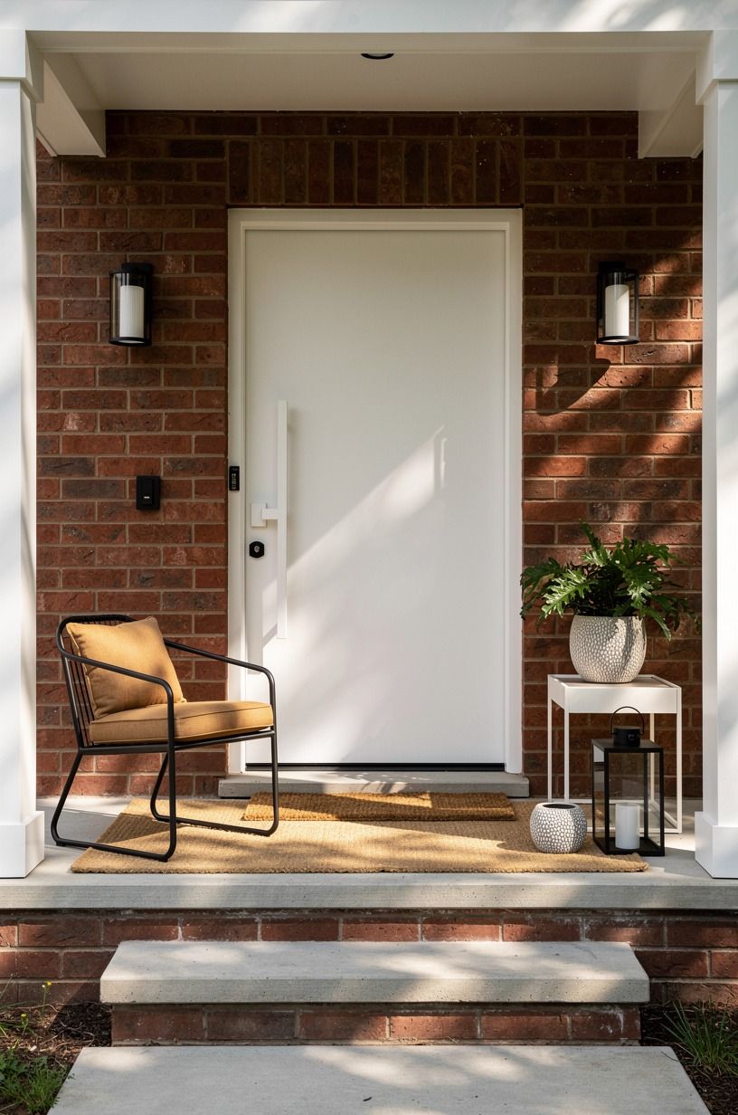 Can a white door handle a bold red brick facade?