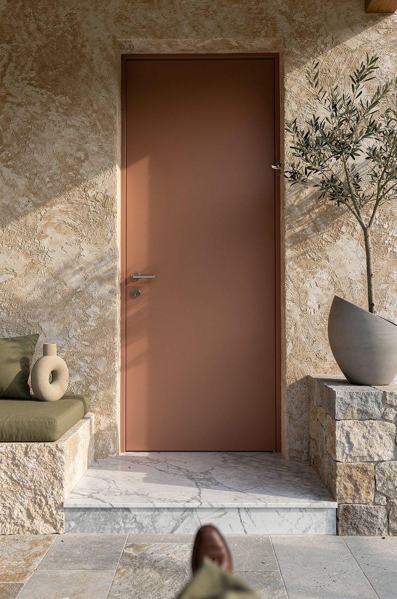Contrast a Smooth Door with Textured Walls