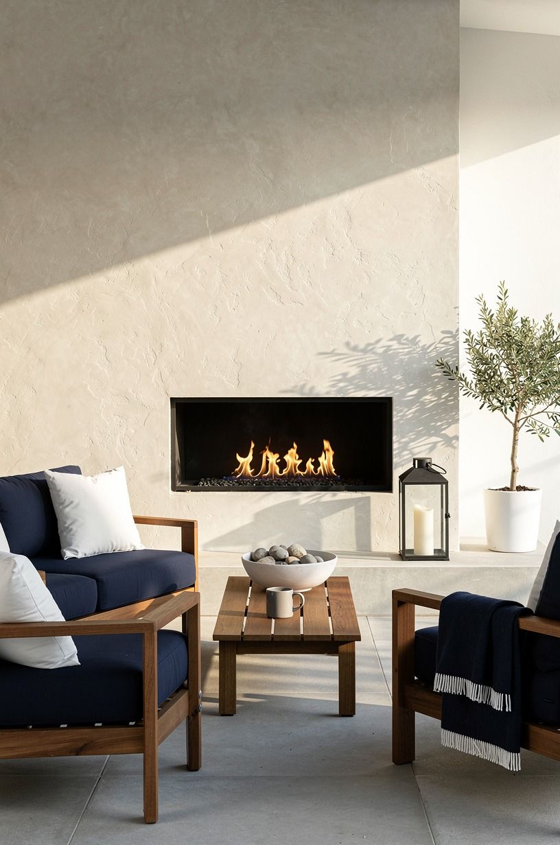 Frame the fire with weather-ready seating