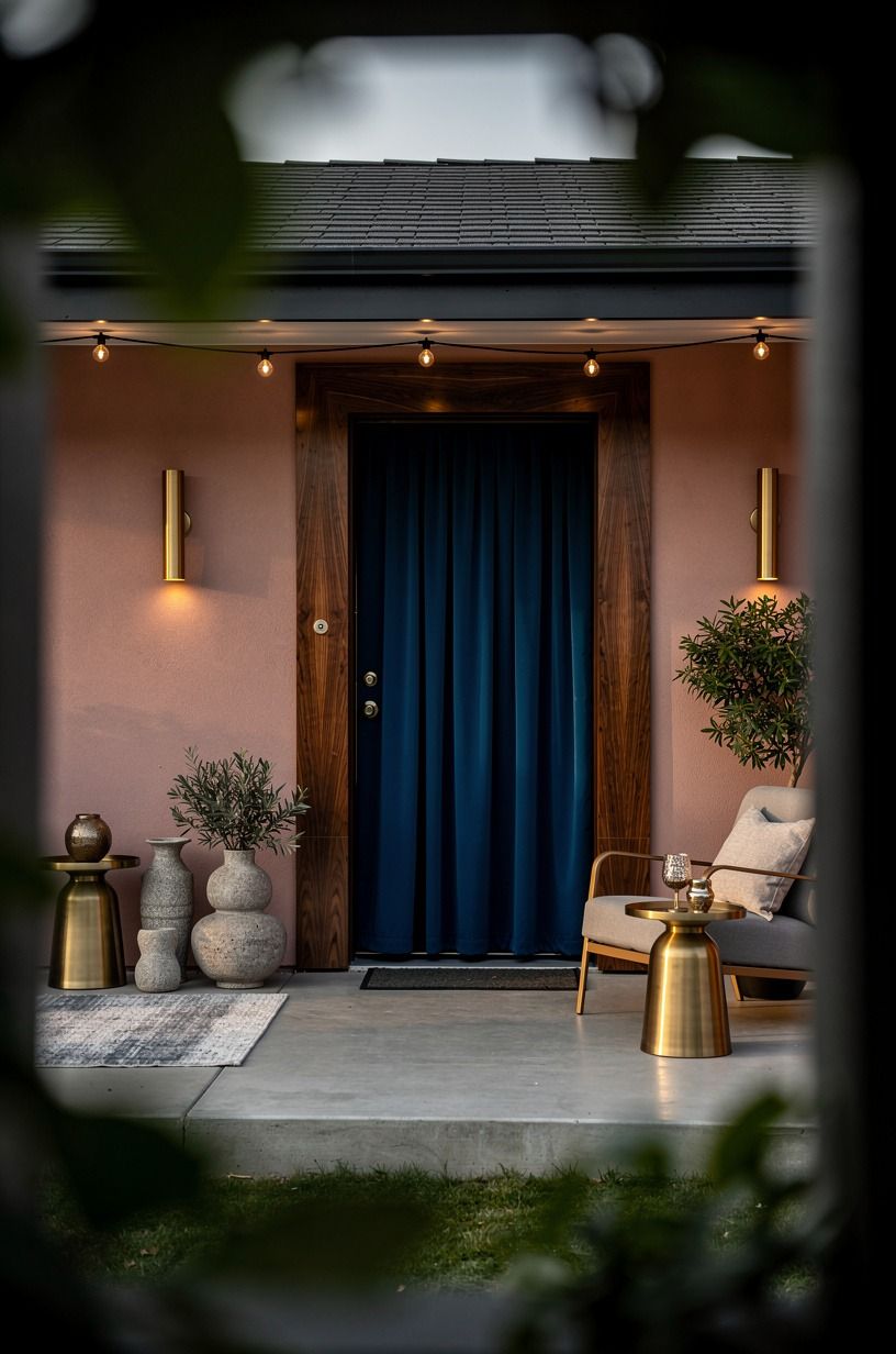 Hang a Cobalt Door Curtain for Cool Doors Entrance Drama