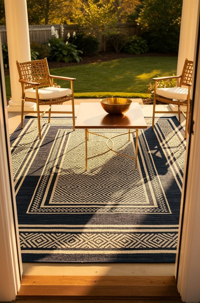 Layer a Large Outdoor Rug Under a Precise Mat
