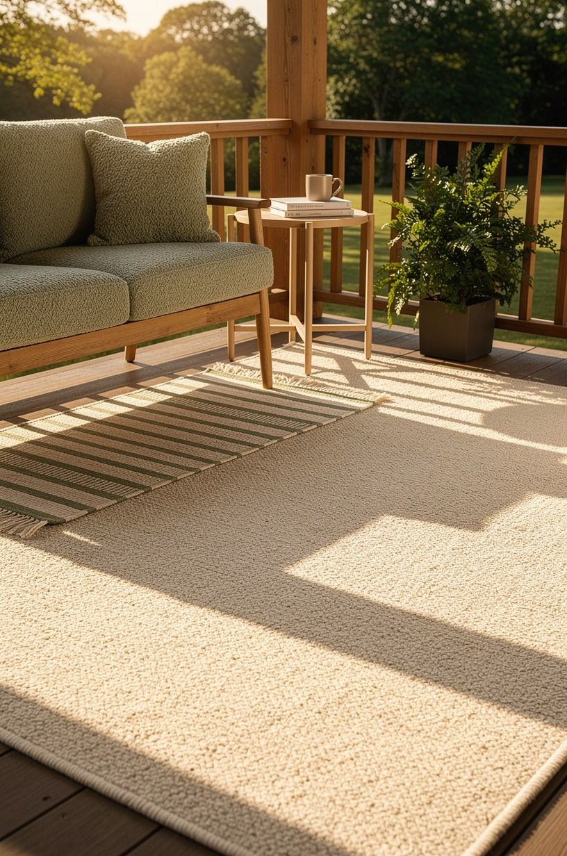 Layer a striped mat over a generous outdoor rug