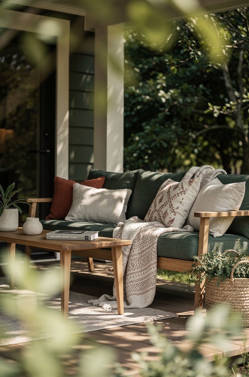 Mix porch textiles, not more yellow accessories