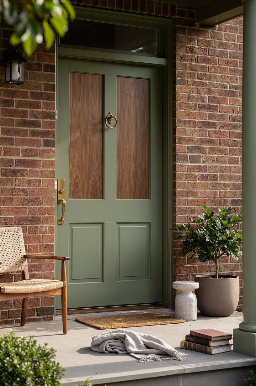 Paint a Red Brick House Door in a Quiet Green