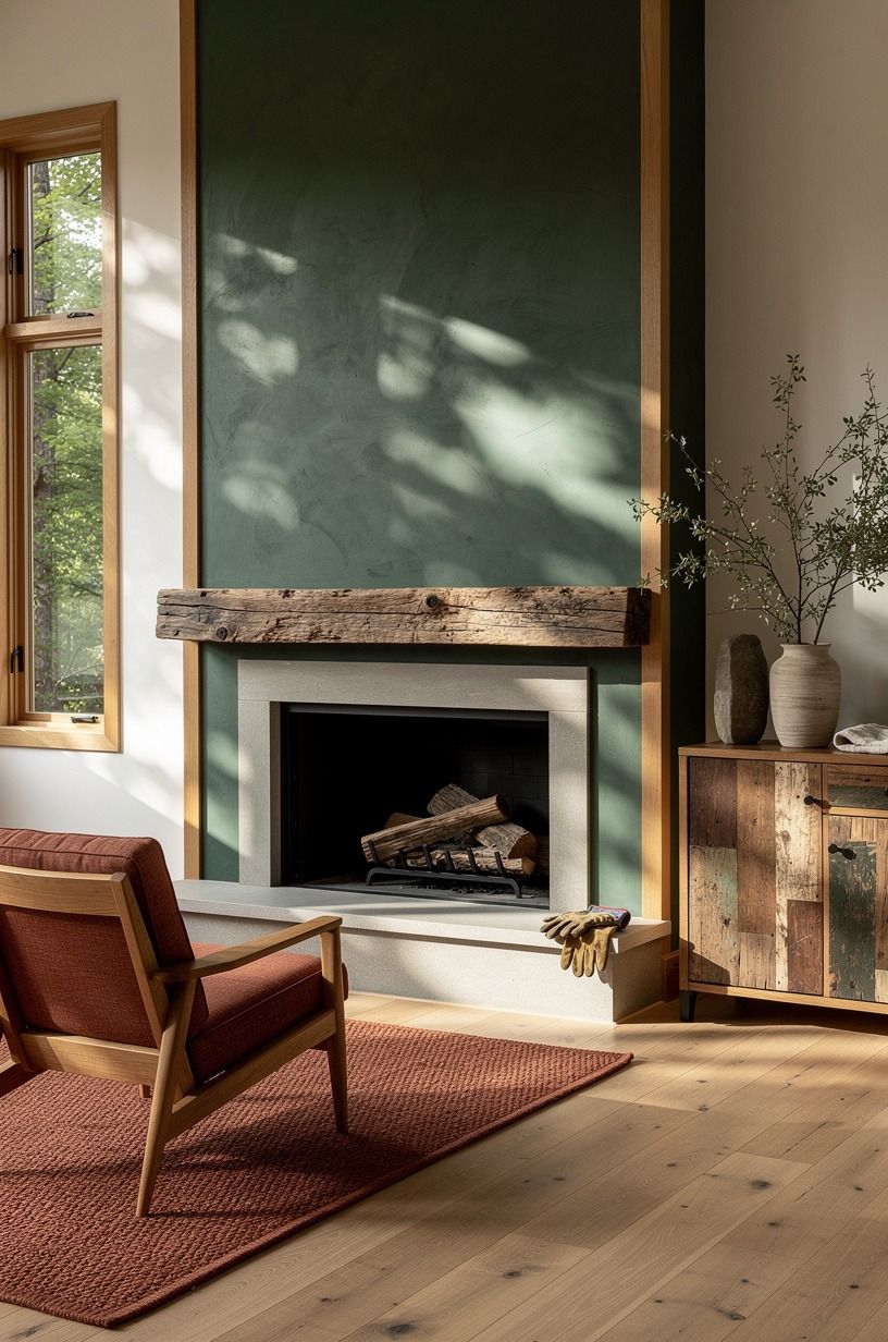 Start by choosing the fireplace wall
