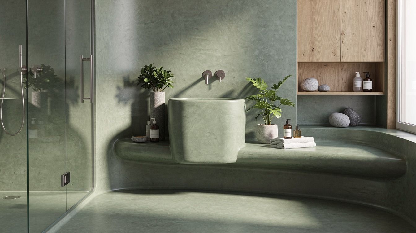 I Chose a Green Microcement Bathroom, It Gave My Space an Earthy, Organic Vibe