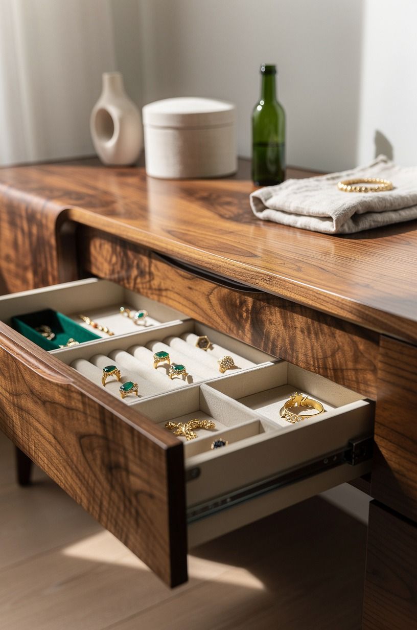 Frame a vanity drawer with a removable ring rail