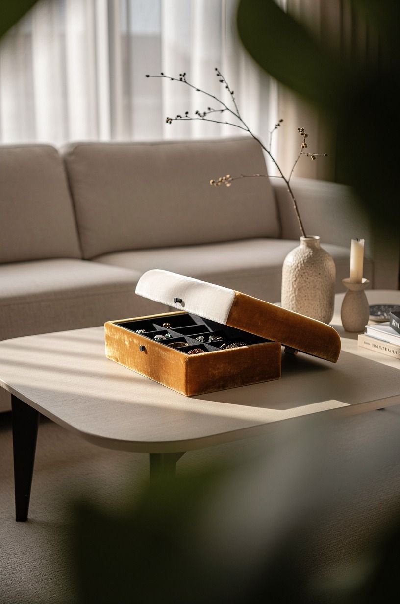 Swap a visible tray for a lidded coffee-table box