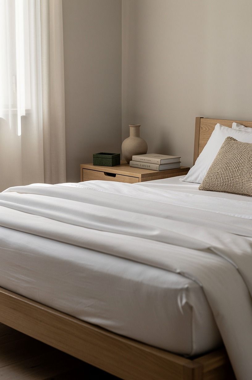 Then I chose white sheets, but not the stiff kind, forest green palette