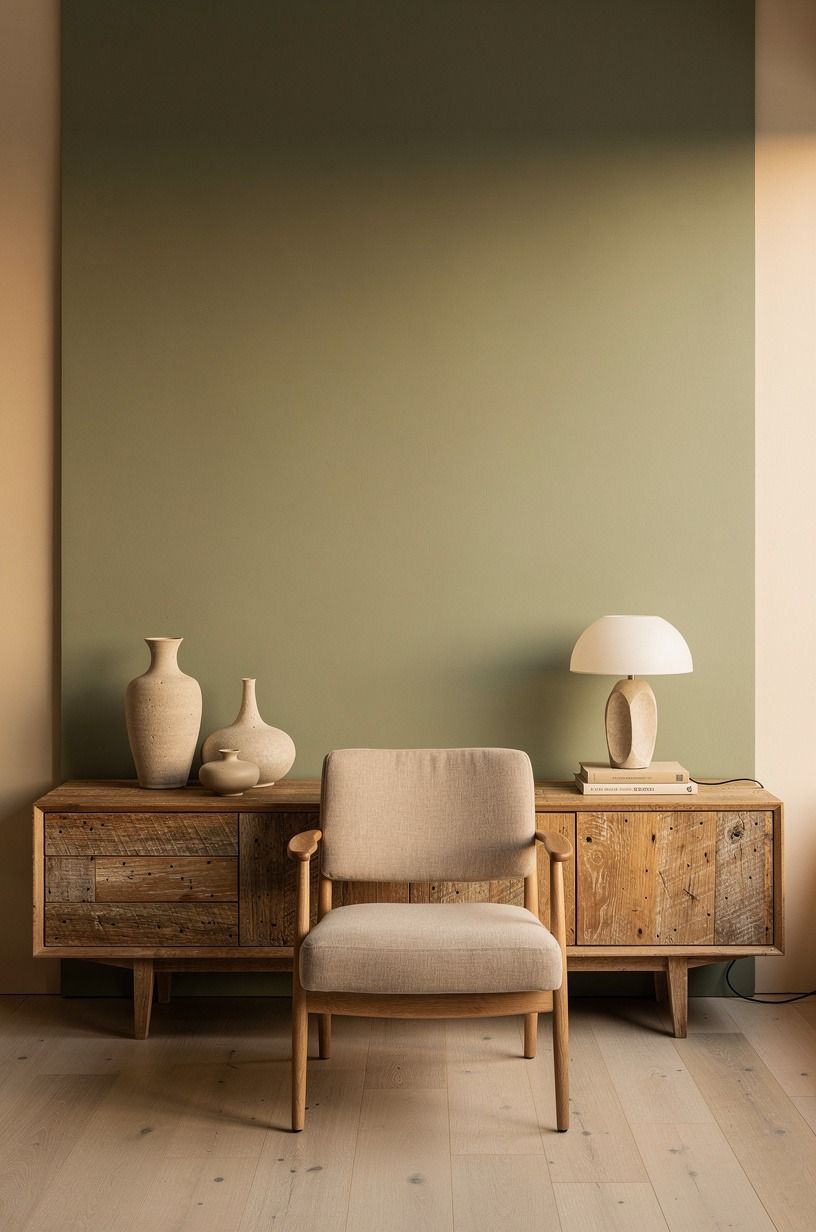 I gave the walls a calm aesthetic room mood, sage green palette