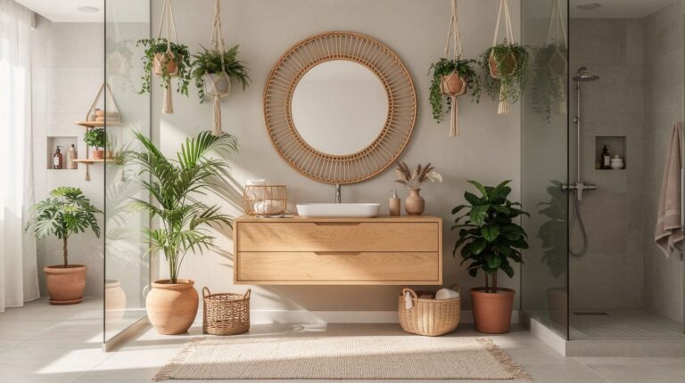 I Created a Boho Plant Bathroom With Macrame, Rattan & Greenery, It Feels Calmer