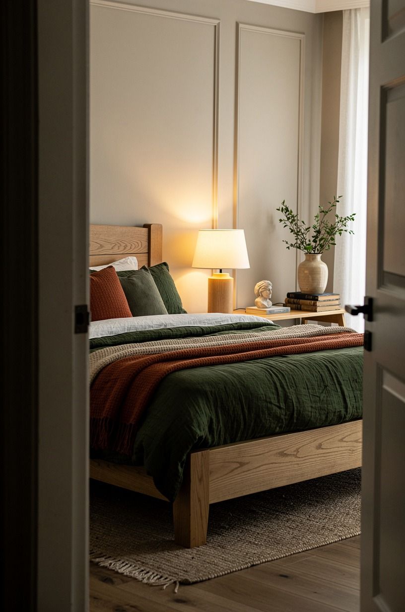 The night I admitted the old bed had to go, forest green palette