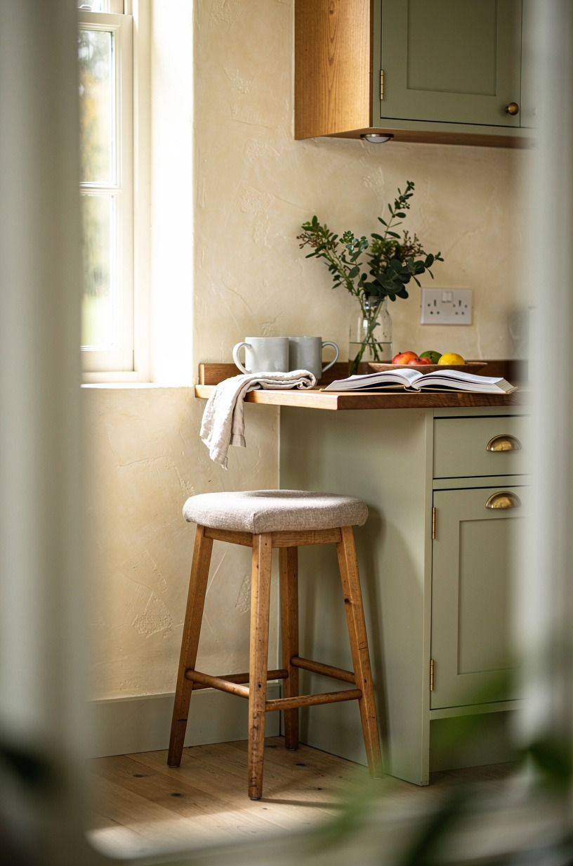 Bring in a vintage cozy kitchen stool (instead of another chair)