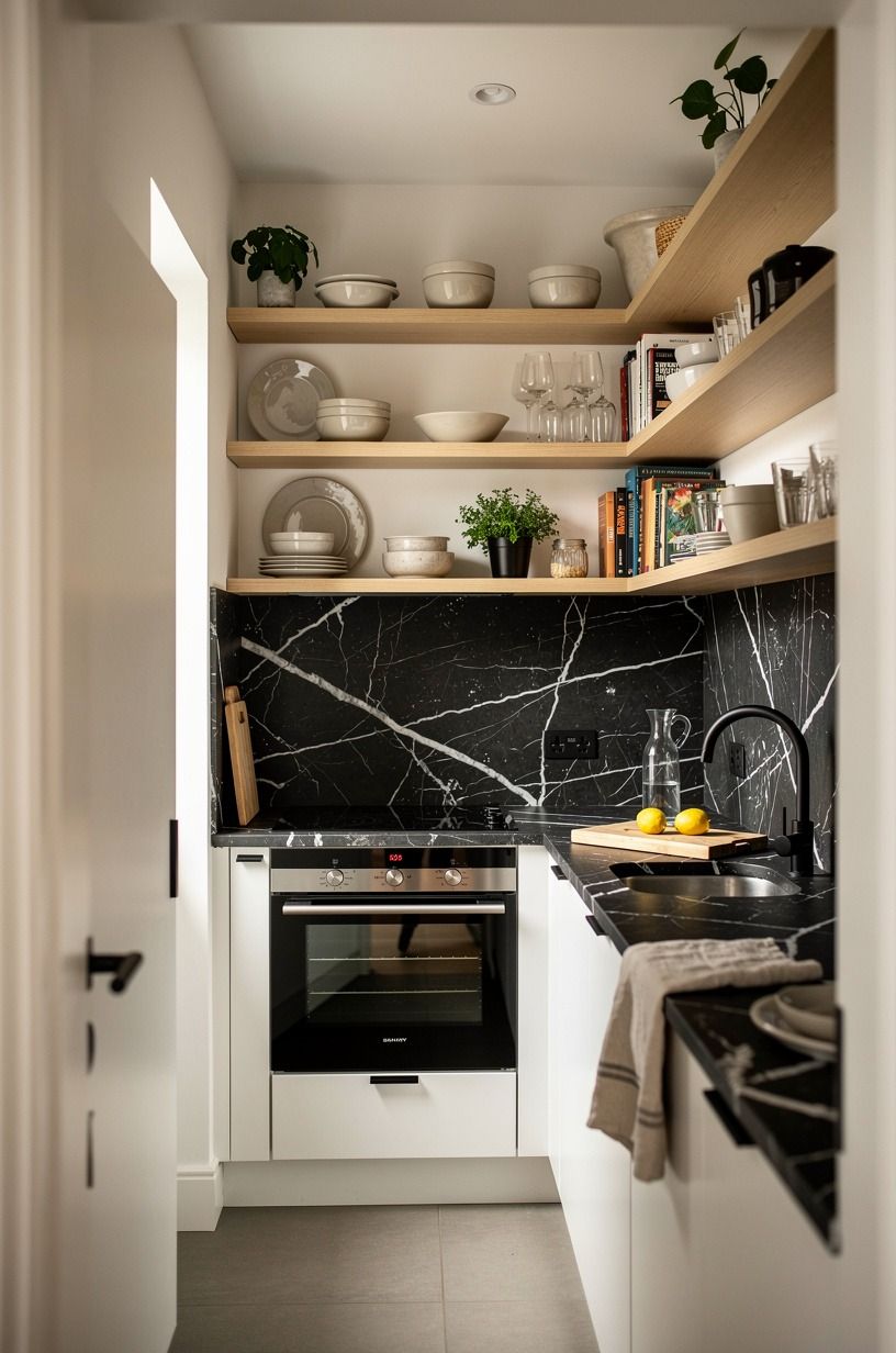 Can open shelving work in a narrow kitchen?