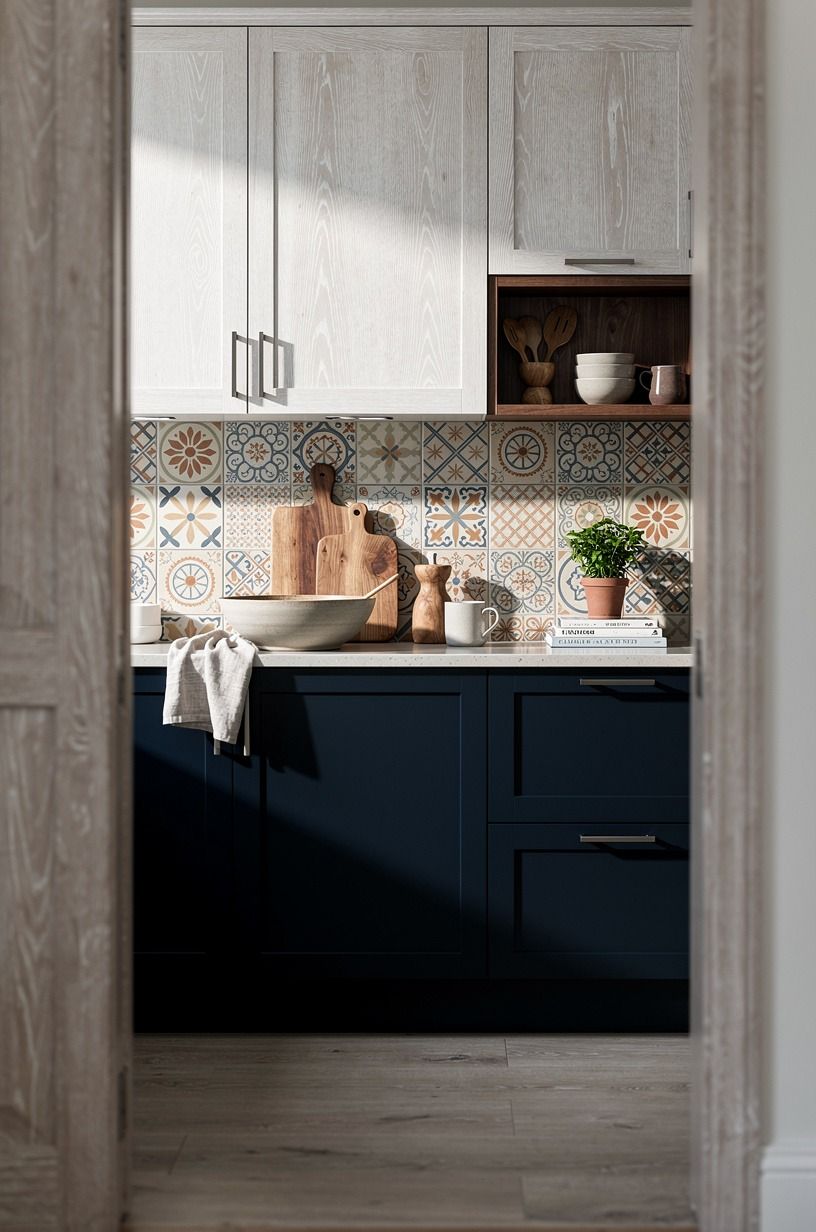 Choose a rustic kitchen with colorful tiles over subway tile