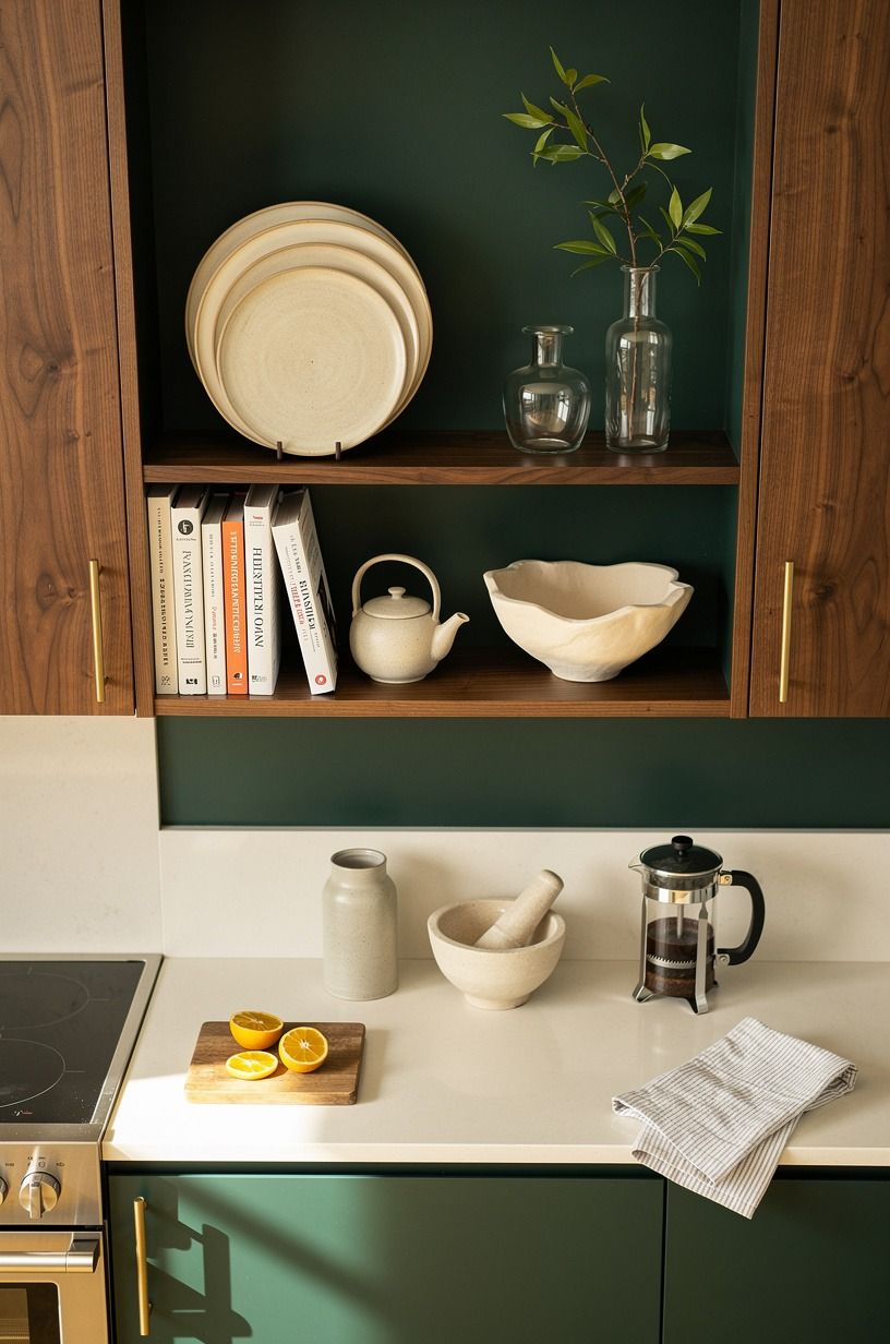 Float open shelves only where your kitchen can breathe