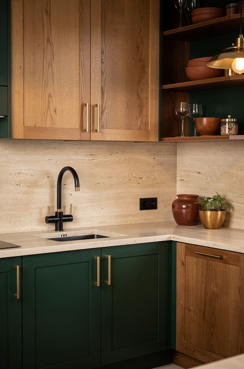 Frame classic wood kitchen doors with a dark faucet