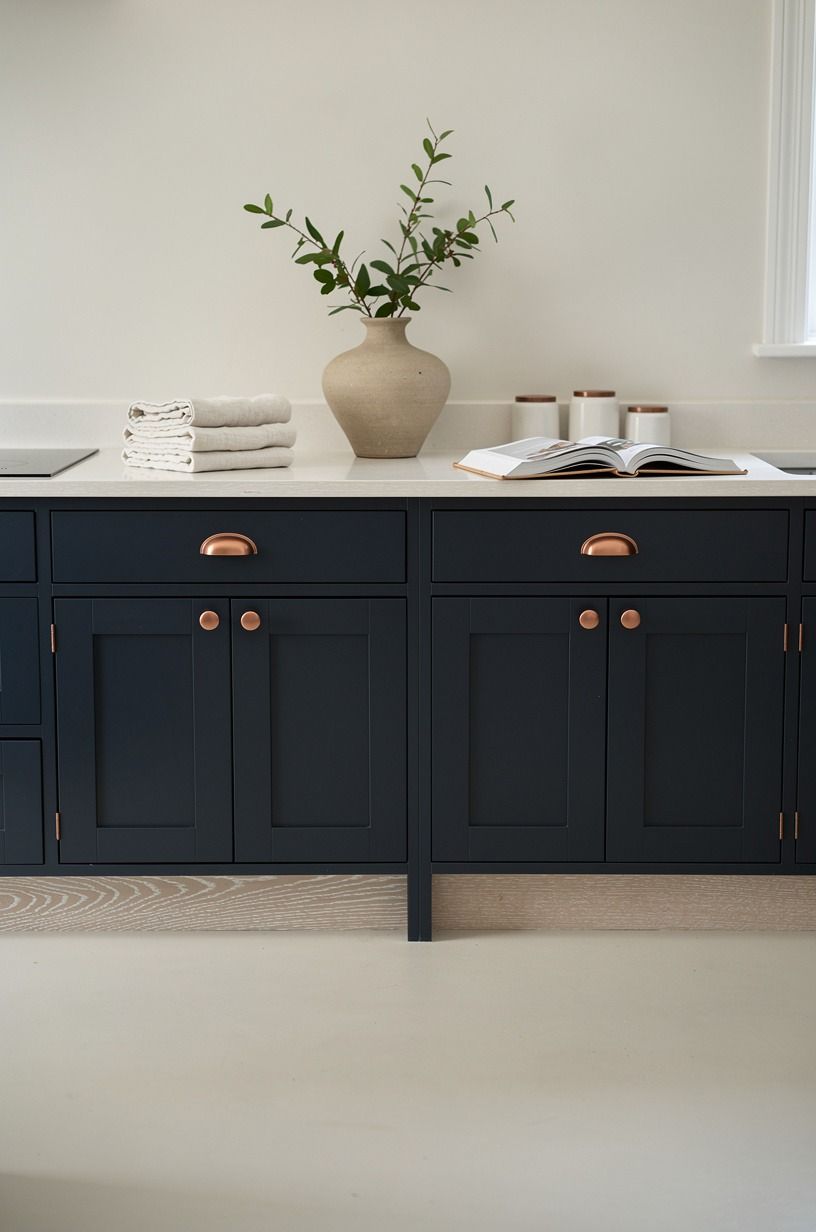 Frame the floor with painted lower cabinets
