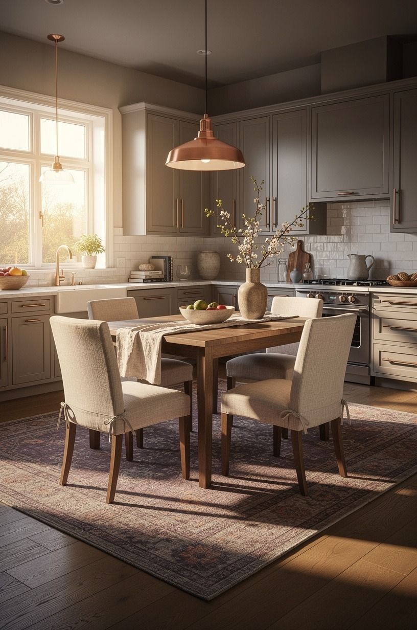 Frame the table with a rug that can take dinner
