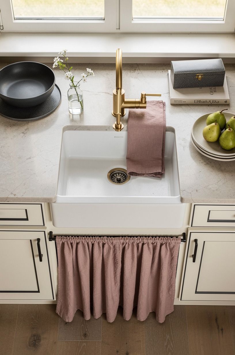 Hang a Café Curtain Below the Sink