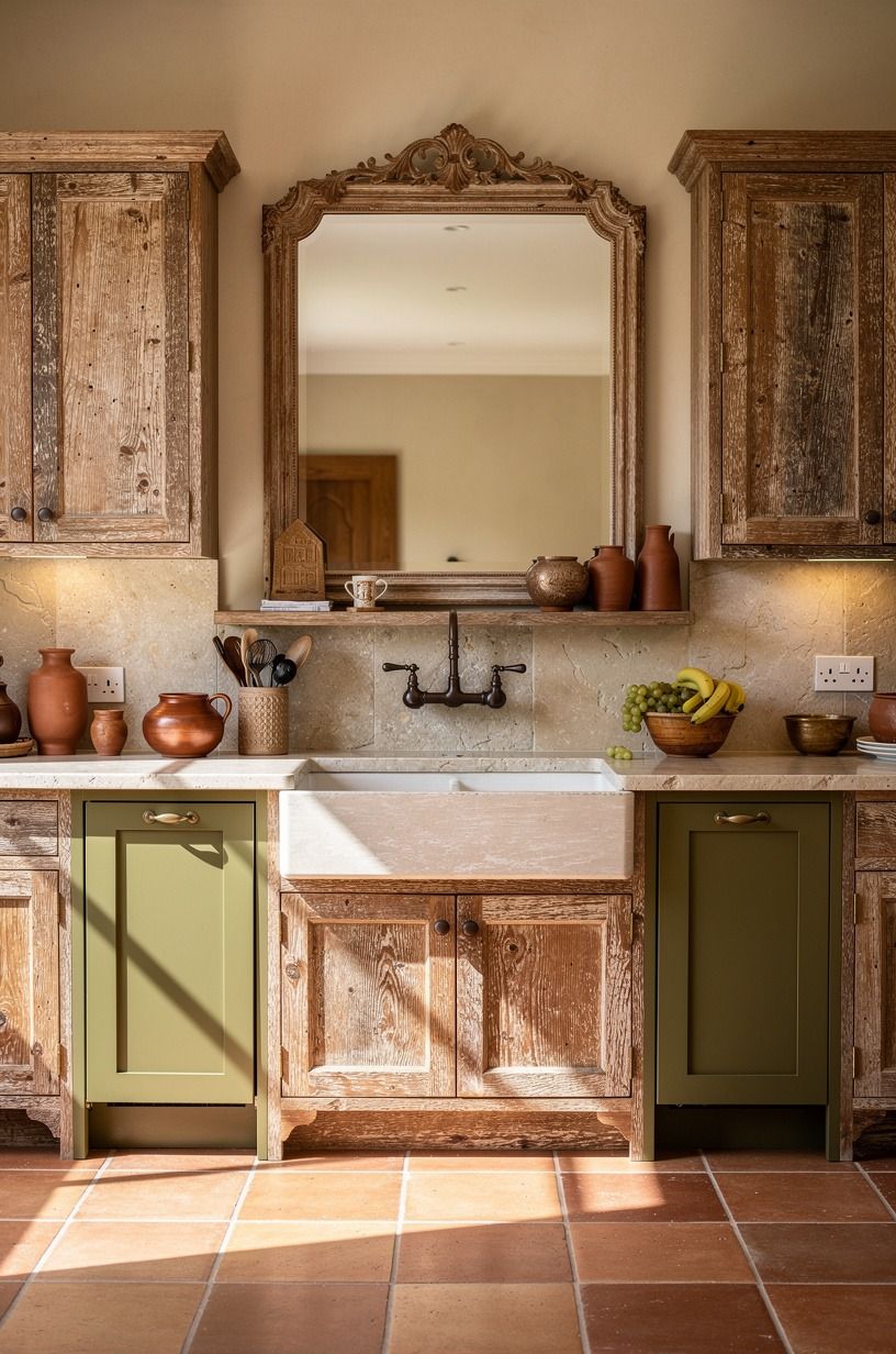Hang a mirror where cabinets would feel too dense