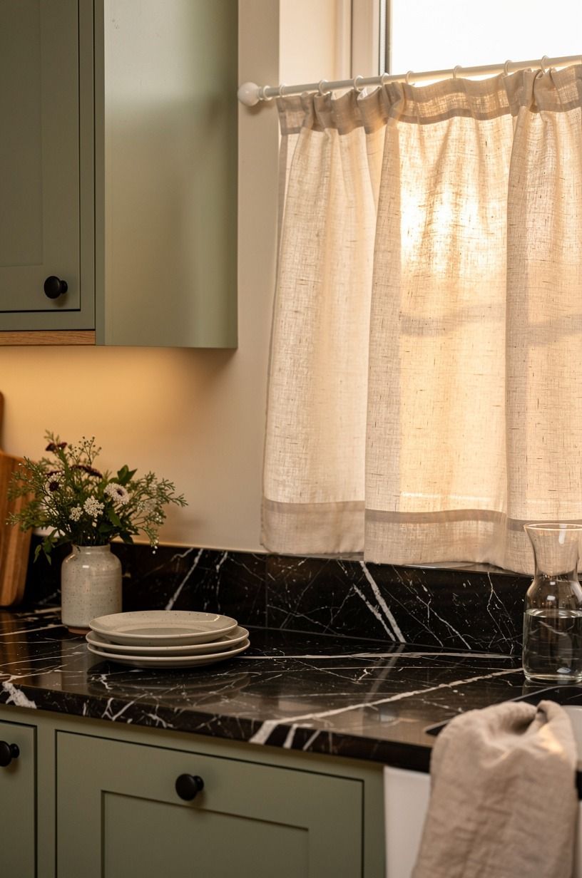Hang a soft café curtain on a tension rod