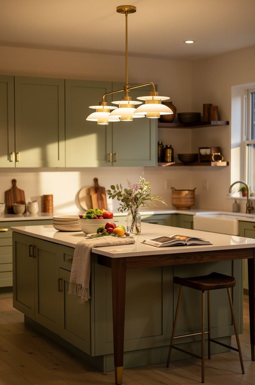 Hang a Three-Height Light Stack above the island