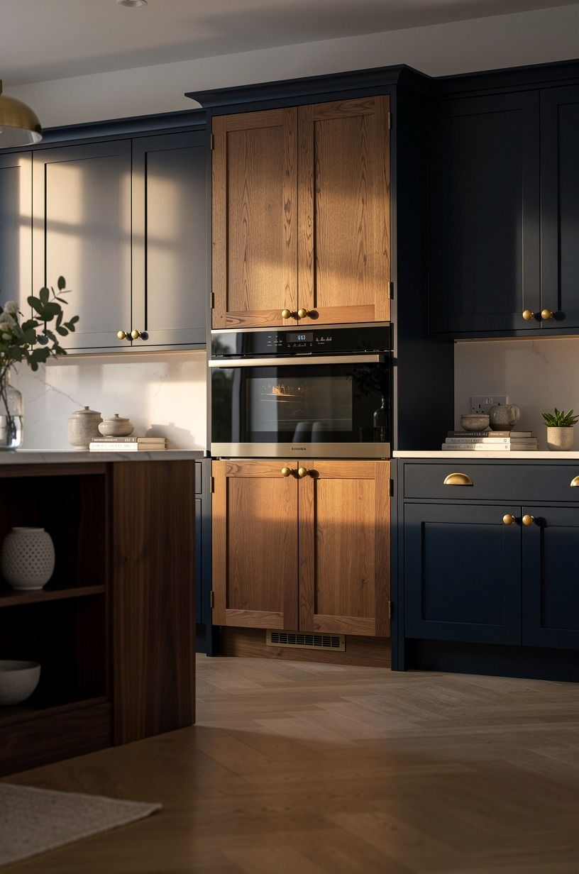 Hide the Microwave Behind Matching Oak Panels
