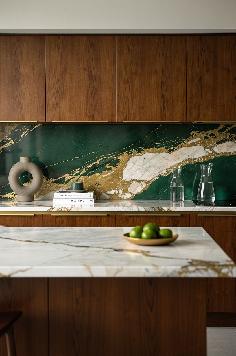 Layer a backsplash that pulls the eye past the island