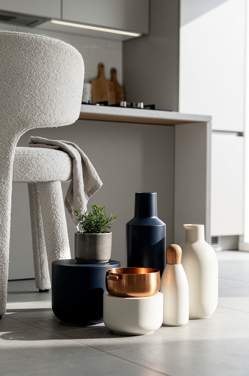 Layer pottery in one calm color family