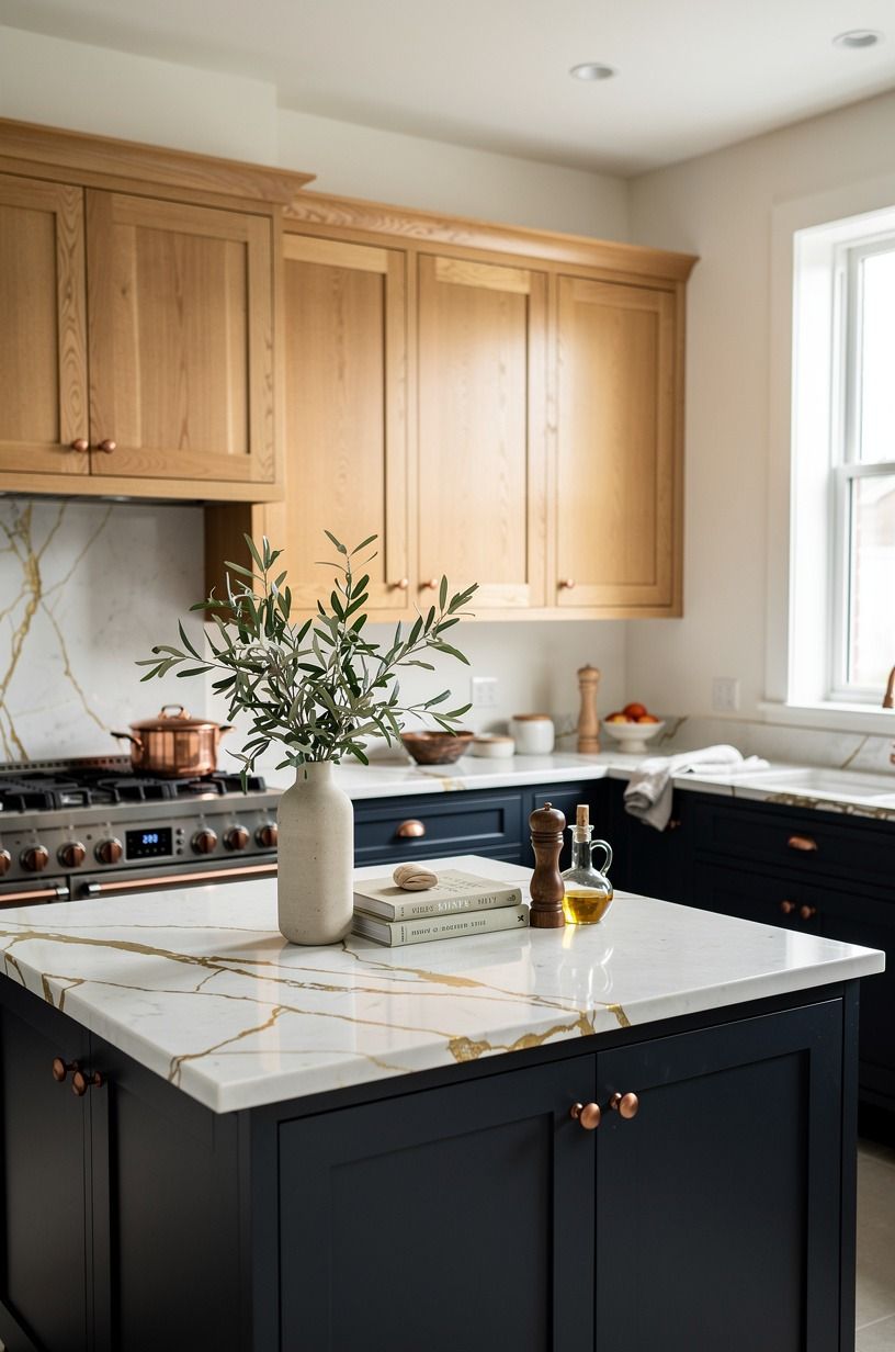 Mix Oak Shaker Doors With a Thin Stone Counter