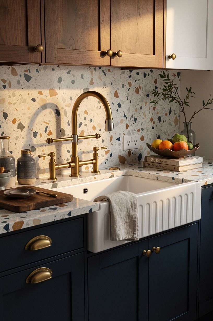 Mix old brass with one modern faucet