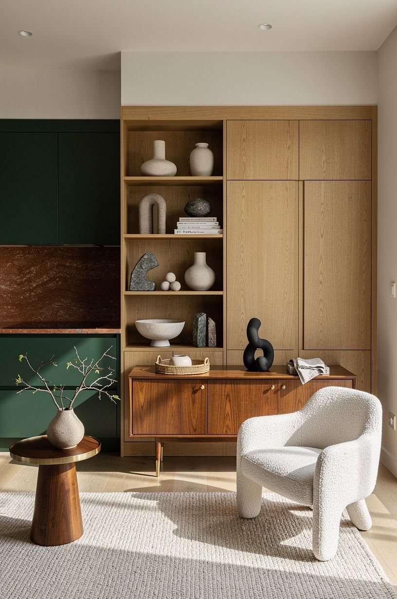 Mix open storage with one concealed wall