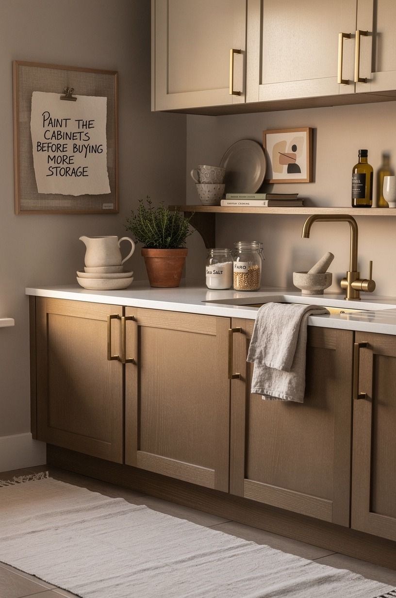 Paint the cabinets before buying more storage